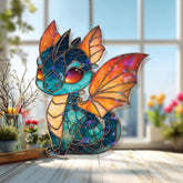 Baby Dragon Acrylic Suncatcher, Stained Glass Style Cute Fantasy Dragon with Bright Wings, Magical Window Hanging Home Decor Gift