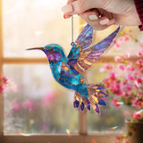 Hummingbird Acrylic Suncatcher, Stained Glass Style Colorful Bird in Flight Window Hanging, Nature Wildlife Home Decor Gift for Bird Lovers