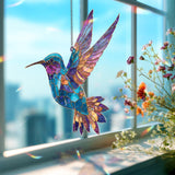Hummingbird Acrylic Suncatcher, Stained Glass Style Colorful Bird in Flight Window Hanging, Nature Wildlife Home Decor Gift for Bird Lovers