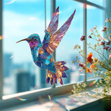 Hummingbird Acrylic Suncatcher, Stained Glass Style Colorful Bird in Flight Window Hanging, Nature Wildlife Home Decor Gift for Bird Lovers