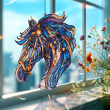 Horse Head Acrylic Suncatcher, Stained Glass Style Majestic Blue Stallion Window Hanging, Equestrian Western Rustic Home Decor Gift