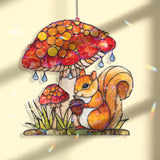 Squirrel Mushroom Acrylic Suncatcher, Stained Glass Style Woodland Scene with Acorn and Toadstool, Cute Forest Animal Window Hanging