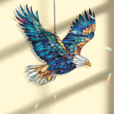 Bald Eagle Acrylic Suncatcher, Stained Glass Style Flying Eagle Window Hanging, Patriotic Wildlife Bird Decor for Home and Nature Lovers