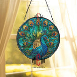 Crane Stained Glass Suncatcher, Round Bird with Cherry Blossom Window Hanging, Elegant Nature Inspired Home Decor Gift