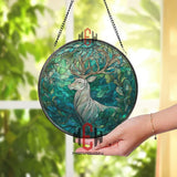 Snail and Mushroom Stained Glass Suncatcher, Round Woodland Nature Window Hanging, Whimsical Forest Animal Home Decor Gift