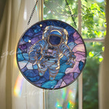 Astronaut Stained Glass Suncatcher, Space Window Hanging, Galaxy Art Sun Catcher, Cosmic Decor, Gift for Space Lover, Modern Glass Art