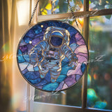 Astronaut Stained Glass Suncatcher, Space Window Hanging, Galaxy Art Sun Catcher, Cosmic Decor, Gift for Space Lover, Modern Glass Art