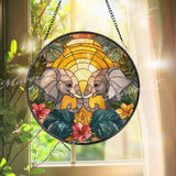 Elephant Stained Glass Suncatcher, Jungle Sunset Window Art, Tropical Sun Catcher, Safari Animal Decor, Handmade Nature Gift