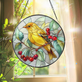 Yellow Bird Stained Glass Suncatcher, Songbird Window Art, Nature Sun Catcher, Floral Glass Decor, Handmade Gift for Bird Lovers
