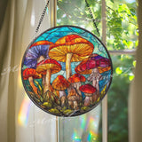 Mushroom Stained Glass Suncatcher, Colorful Forest Window Art, Boho Sun Catcher, Psychedelic Glass Decor, Gift for Nature Lovers