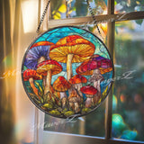 Mushroom Stained Glass Suncatcher, Colorful Forest Window Art, Boho Sun Catcher, Psychedelic Glass Decor, Gift for Nature Lovers
