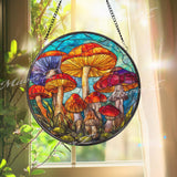 Mushroom Stained Glass Suncatcher, Colorful Forest Window Art, Boho Sun Catcher, Psychedelic Glass Decor, Gift for Nature Lovers