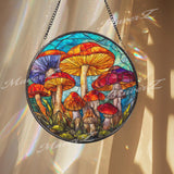 Mushroom Stained Glass Suncatcher, Colorful Forest Window Art, Boho Sun Catcher, Psychedelic Glass Decor, Gift for Nature Lovers