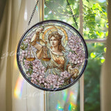 Lady Justice Stained Glass Suncatcher, Goddess Window Art, Balance Scales Sun Catcher, Feminine Glass Decor, Lawyer Gift, Symbolic Art