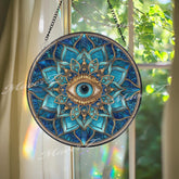 Evil Eye Stained Glass Suncatcher, Blue Mandala Window Art, Protection Sun Catcher, Spiritual Glass Decor, Boho Home Gift, Mystic Charm