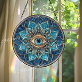 Evil Eye Stained Glass Suncatcher, Blue Mandala Window Art, Protection Sun Catcher, Spiritual Glass Decor, Boho Home Gift, Mystic Charm