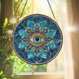 Evil Eye Stained Glass Suncatcher, Blue Mandala Window Art, Protection Sun Catcher, Spiritual Glass Decor, Boho Home Gift, Mystic Charm