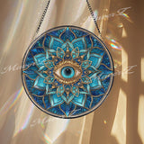 Evil Eye Stained Glass Suncatcher, Blue Mandala Window Art, Protection Sun Catcher, Spiritual Glass Decor, Boho Home Gift, Mystic Charm
