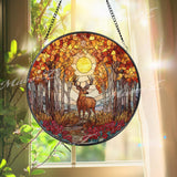 Deer Stained Glass Suncatcher, Autumn Forest Window Art, Woodland Sun Catcher, Nature Glass Decor, Rustic Cabin Gift, Fall Home Decor