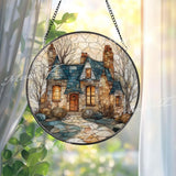 Cottage Stained Glass Suncatcher, Cozy Home Window Art, Fairytale House Sun Catcher, Rustic Glass Decor, Country Cabin Gift