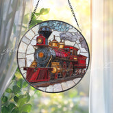 Steam Train Stained Glass Suncatcher, Vintage Locomotive Window Art, Railway Sun Catcher, Retro Glass Decor, Gift for Train Lovers
