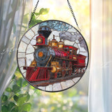 Steam Train Stained Glass Suncatcher, Vintage Locomotive Window Art, Railway Sun Catcher, Retro Glass Decor, Gift for Train Lovers