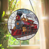 Steam Train Stained Glass Suncatcher, Vintage Locomotive Window Art, Railway Sun Catcher, Retro Glass Decor, Gift for Train Lovers