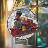 Steam Train Stained Glass Suncatcher, Vintage Locomotive Window Art, Railway Sun Catcher, Retro Glass Decor, Gift for Train Lovers