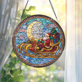 Santa Sleigh Stained Glass Suncatcher, Christmas Window Art, Holiday Sun Catcher, Festive Glass Decor, Winter Gift, Xmas Home Ornament