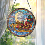 Santa Sleigh Stained Glass Suncatcher, Christmas Window Art, Holiday Sun Catcher, Festive Glass Decor, Winter Gift, Xmas Home Ornament