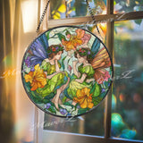 Fairy Stained Glass Suncatcher, Fantasy Flower Art, Whimsical Window Hanging, Enchanted Garden Decor, Magical Gift for Her