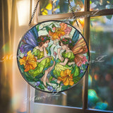 Fairy Stained Glass Suncatcher, Fantasy Flower Art, Whimsical Window Hanging, Enchanted Garden Decor, Magical Gift for Her