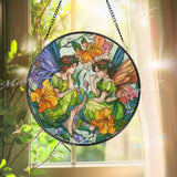 Fairy Stained Glass Suncatcher, Fantasy Flower Art, Whimsical Window Hanging, Enchanted Garden Decor, Magical Gift for Her