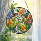 Fairy Stained Glass Suncatcher, Fantasy Flower Art, Whimsical Window Hanging, Enchanted Garden Decor, Magical Gift for Her