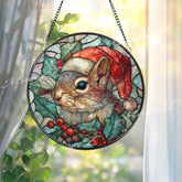 Christmas Squirrel Stained Glass Suncatcher, Holiday Window Art, Cute Animal Ornament, Winter Woodland Decor, Festive Gift Idea