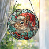 Christmas Squirrel Stained Glass Suncatcher, Holiday Window Art, Cute Animal Ornament, Winter Woodland Decor, Festive Gift Idea