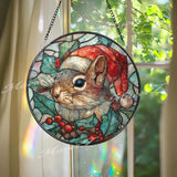 Christmas Squirrel Stained Glass Suncatcher, Holiday Window Art, Cute Animal Ornament, Winter Woodland Decor, Festive Gift Idea