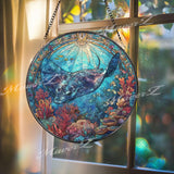 Running Horses Stained Glass Suncatcher, Ocean Sunset Window Art, Wild Horse Decor, Beach Scene Glass Ornament, Nature Gift