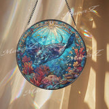 Running Horses Stained Glass Suncatcher, Ocean Sunset Window Art, Wild Horse Decor, Beach Scene Glass Ornament, Nature Gift