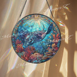 Running Horses Stained Glass Suncatcher, Ocean Sunset Window Art, Wild Horse Decor, Beach Scene Glass Ornament, Nature Gift