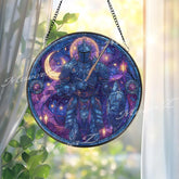 Moon Knight Stained Glass Suncatcher, Celestial Warrior Art, Fantasy Window Hanging, Starry Night Decor, Gothic Gift for Him