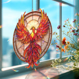 Phoenix Rising Acrylic Suncatcher, Fiery Bird Round Window Hanging, Mythical Creature Art, Red Orange Flame Acrylic Home Decor