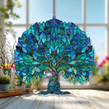 Tree of Life Acrylic Suncatcher, Blue Green Nature Window Hanging, Spiritual Symbol Art, Sacred Geometry Acrylic Home Decor Gift