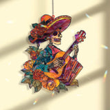 Skeleton Guitarist Acrylic Suncatcher, Day of the Dead Mariachi Window Hanging, Colorful Mexican Folk Art Acrylic Home Decor Gift
