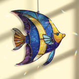 Tropical Fish Acrylic Suncatcher, Blue Yellow Ocean Window Hanging, Coastal Beach Decor, Colorful Marine Acrylic Home Art Gift