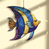 Tropical Fish Acrylic Suncatcher, Blue Yellow Ocean Window Hanging, Coastal Beach Decor, Colorful Marine Acrylic Home Art Gift
