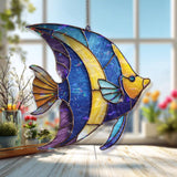 Tropical Fish Acrylic Suncatcher, Blue Yellow Ocean Window Hanging, Coastal Beach Decor, Colorful Marine Acrylic Home Art Gift