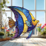 Tropical Fish Acrylic Suncatcher, Blue Yellow Ocean Window Hanging, Coastal Beach Decor, Colorful Marine Acrylic Home Art Gift