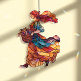 Harvest Lady Acrylic Suncatcher, Autumn Woman with Basket Window Hanging, Colorful Fall Art, Rustic Farmhouse Acrylic Home Decor
