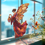 Autumn Angel Acrylic Suncatcher, Red and Gold Winged Woman Window Hanging, Harvest Fairy Art, Spiritual Acrylic Home Decor Gift